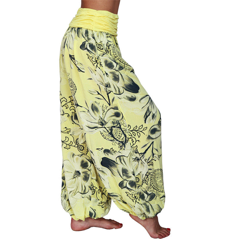 Flower Leaves Pattern Loose Harem Trousers Women's Yoga Pants