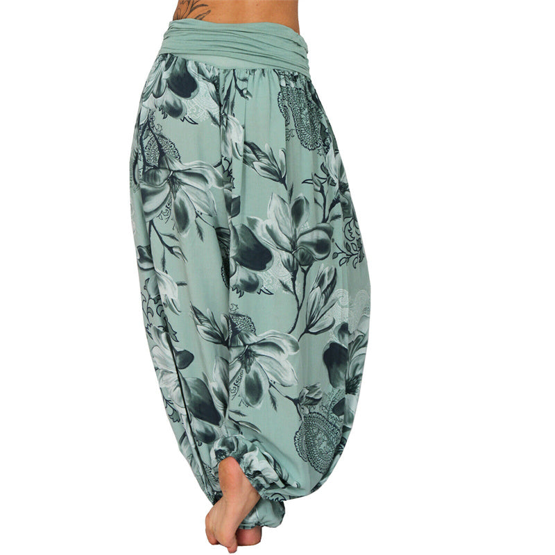 Flower Leaves Pattern Loose Harem Trousers Women's Yoga Pants