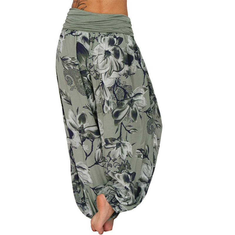Flower Leaves Pattern Loose Harem Trousers Women's Yoga Pants