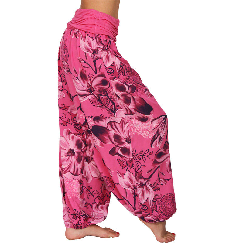 Flower Leaves Pattern Loose Harem Trousers Women's Yoga Pants