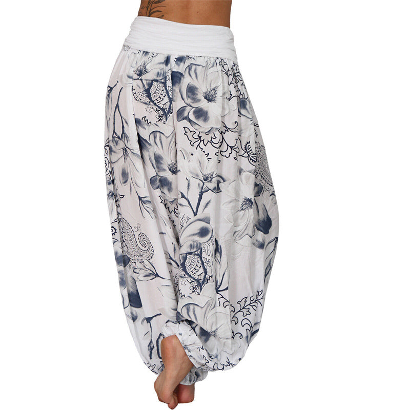Flower Leaves Pattern Loose Harem Trousers Women's Yoga Pants
