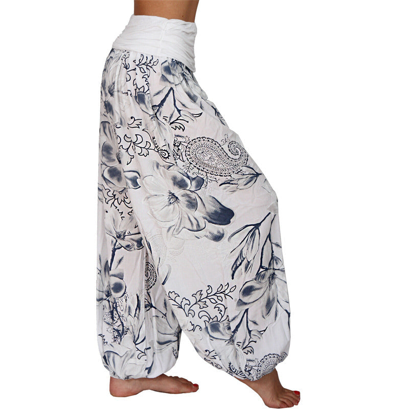 Flower Leaves Pattern Loose Harem Trousers Women's Yoga Pants