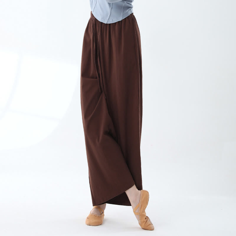 Loose Cotton Drawstring Wide Leg Pants For Yoga Dance With Pockets