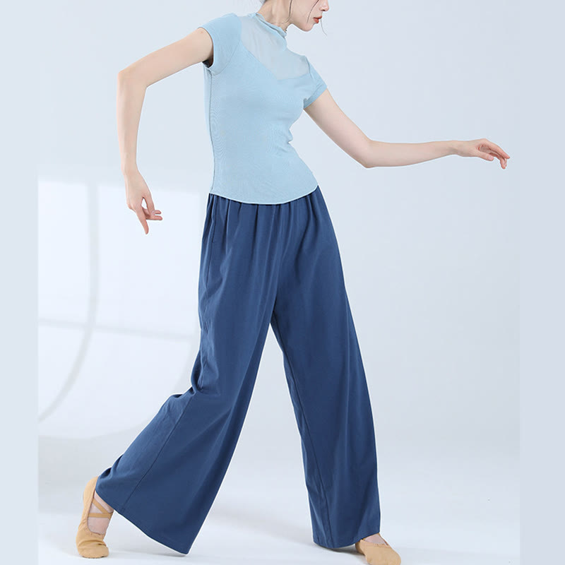 Loose Cotton Drawstring Wide Leg Pants For Yoga Dance With Pockets