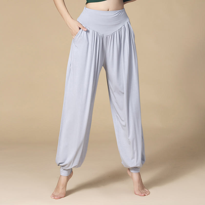 Solid Color Modal Yoga Dance High Waist Harem Pants With Pockets