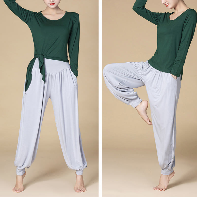 Solid Color Modal Yoga Dance High Waist Harem Pants With Pockets