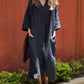 Women'S Casual Solid Color V-Neck Cotton And Linen Dress