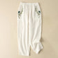 Vintage Embroidery Elastic Waist Capri Harem Pants With Pockets
