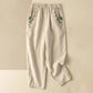 Vintage Embroidery Elastic Waist Capri Harem Pants With Pockets