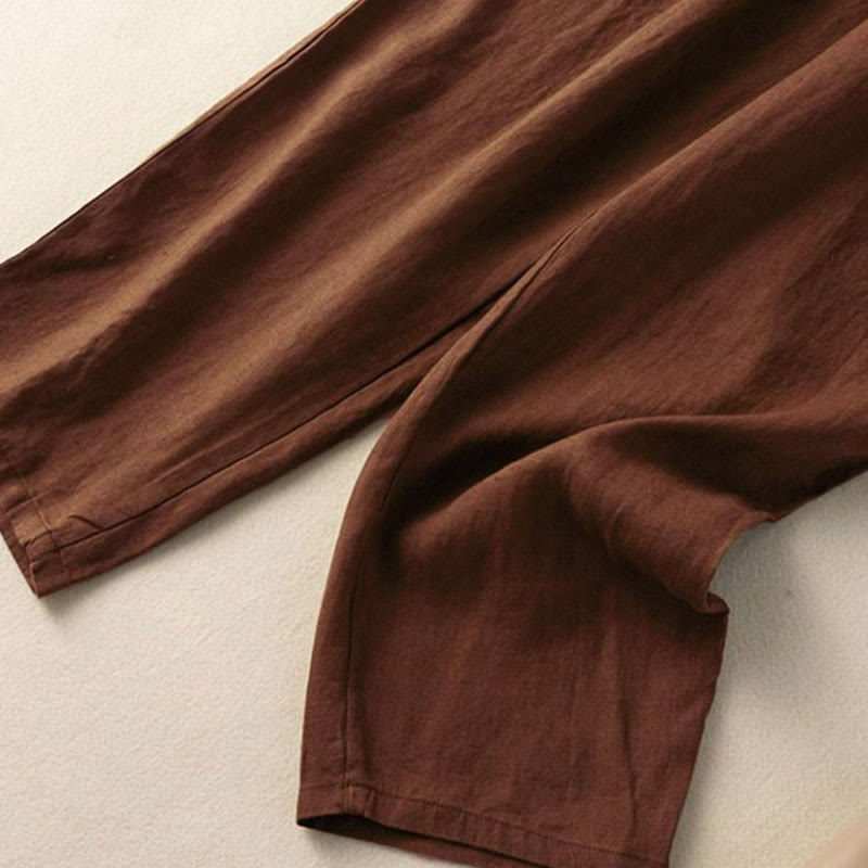 Vintage Embroidery Elastic Waist Capri Harem Pants With Pockets