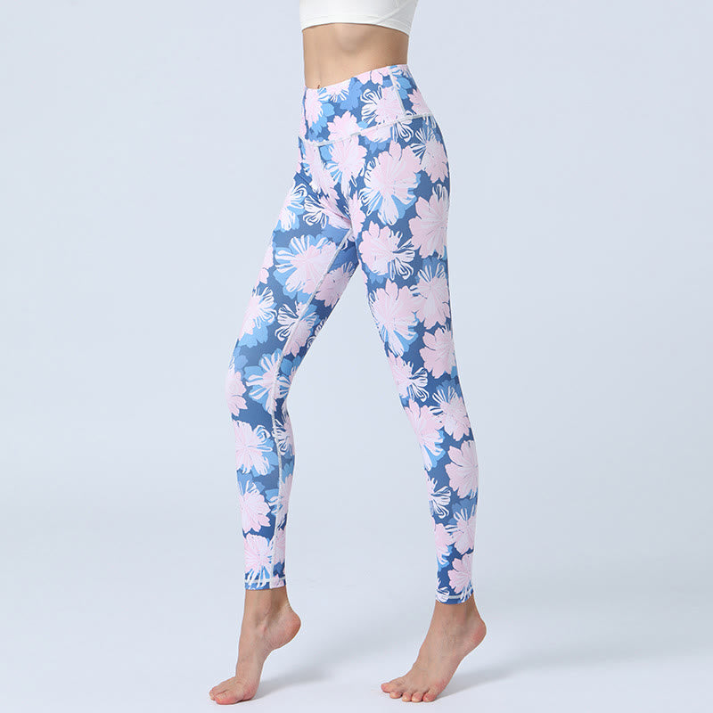 Flowers Leaves Print Sports Fitness Yoga High Waist Leggings Women's Yoga Pants