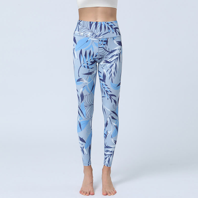 Flowers Leaves Print Sports Fitness Yoga High Waist Leggings Women's Yoga Pants