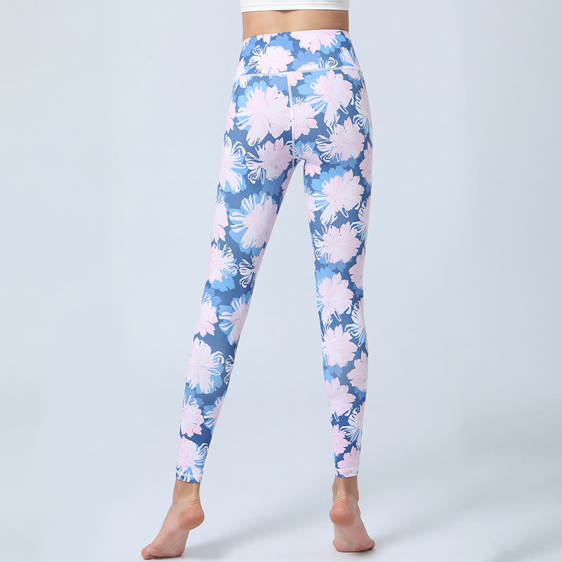 Flowers Leaves Print Sports Fitness Yoga High Waist Leggings Women's Yoga Pants