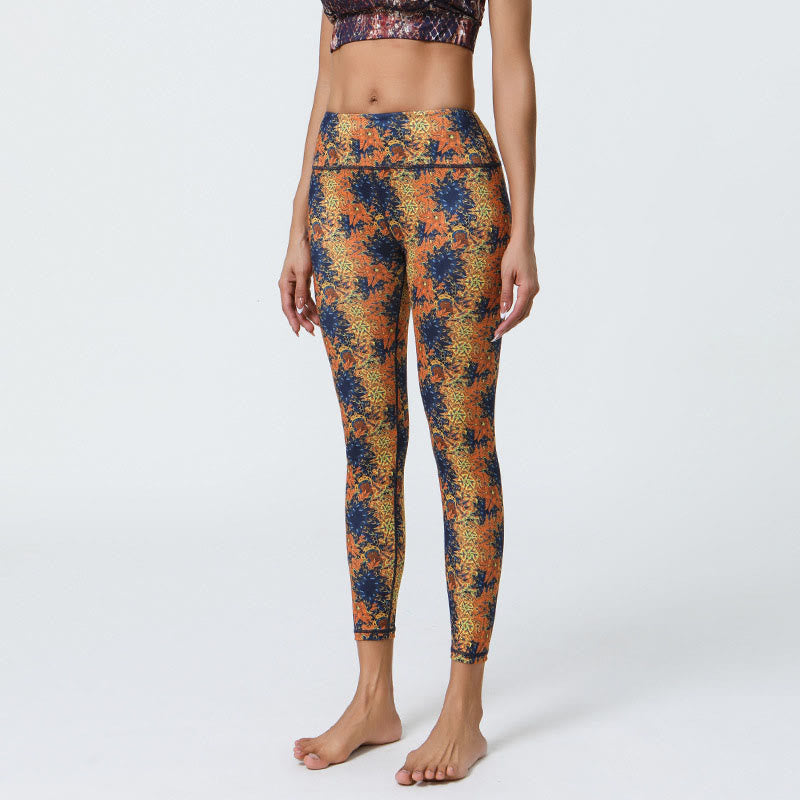 Flowers Geometric Mandalas Print Sports Fitness Yoga High Waist Leggings Women's Pants