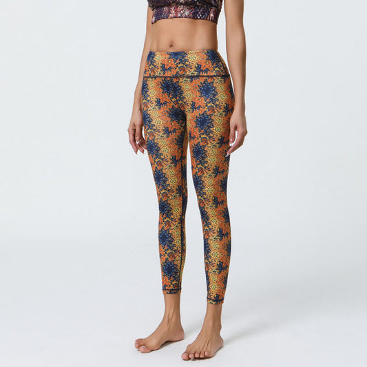 Flowers Geometric Mandalas Print Sports Fitness Yoga High Waist Leggings Women's Pants