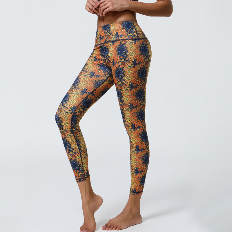 Flowers Geometric Mandalas Print Sports Fitness Yoga High Waist Leggings Women's Pants