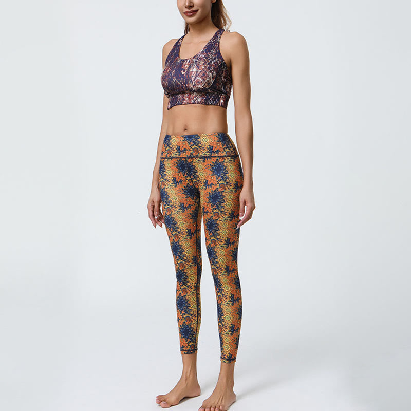 Flowers Geometric Mandalas Print Sports Fitness Yoga High Waist Leggings Women's Pants