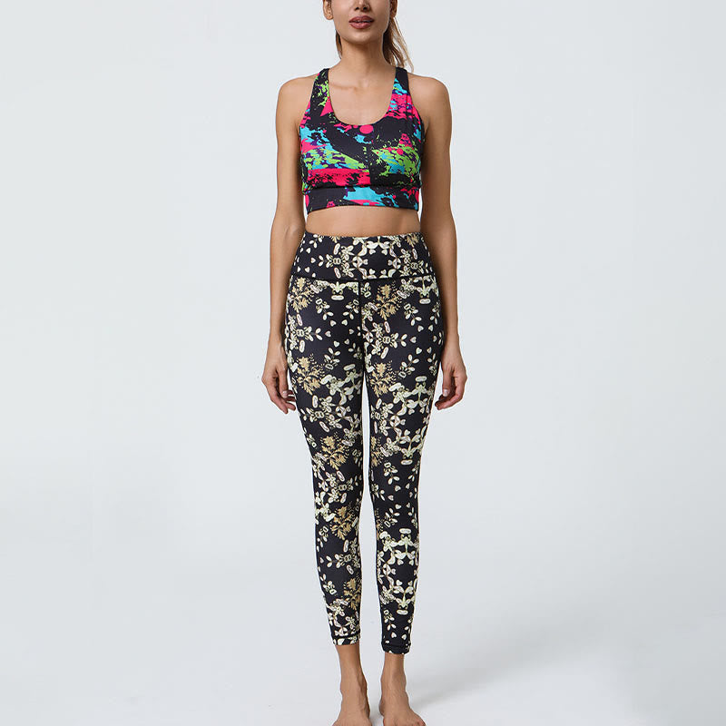 Flowers Geometric Mandalas Print Sports Fitness Yoga High Waist Leggings Women's Pants