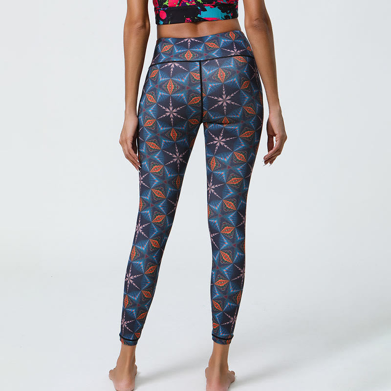 Flowers Geometric Mandalas Print Sports Fitness Yoga High Waist Leggings Women's Pants