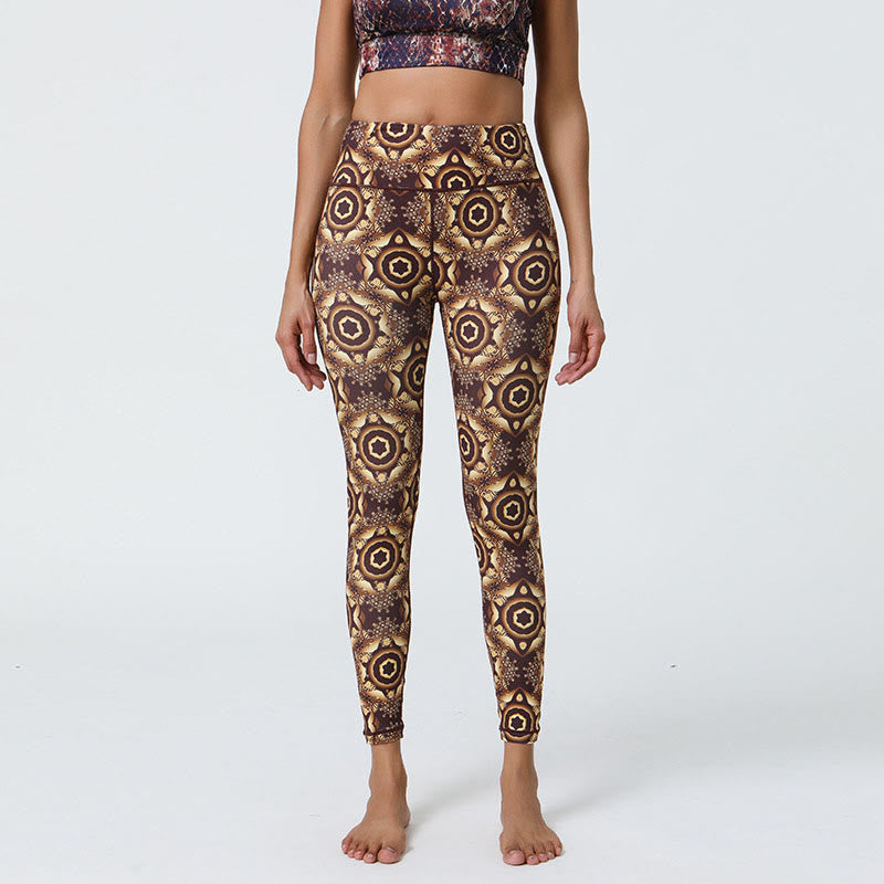 Flowers Geometric Mandalas Print Sports Fitness Yoga High Waist Leggings Women's Pants