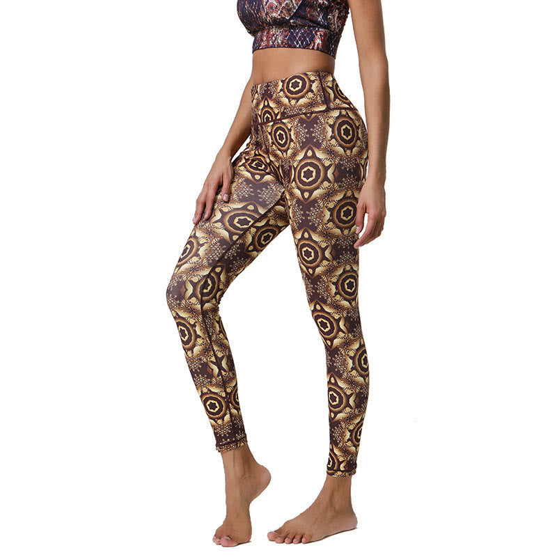 Flowers Geometric Mandalas Print Sports Fitness Yoga High Waist Leggings Women's Pants