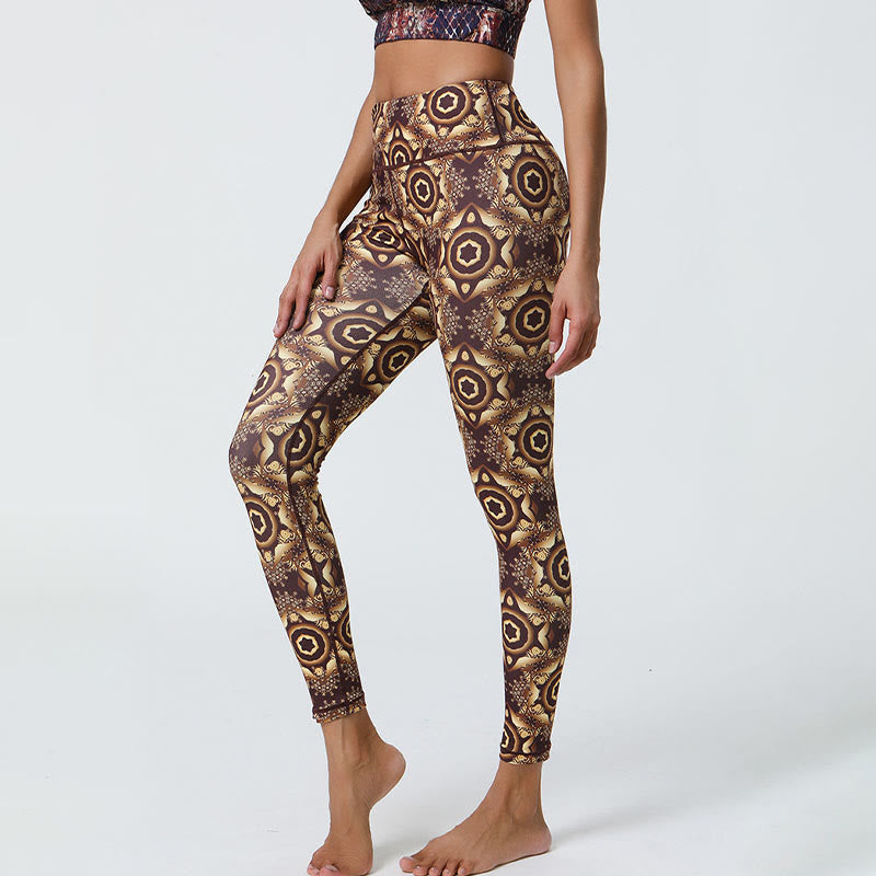 Flowers Geometric Mandalas Print Sports Fitness Yoga High Waist Leggings Women's Pants