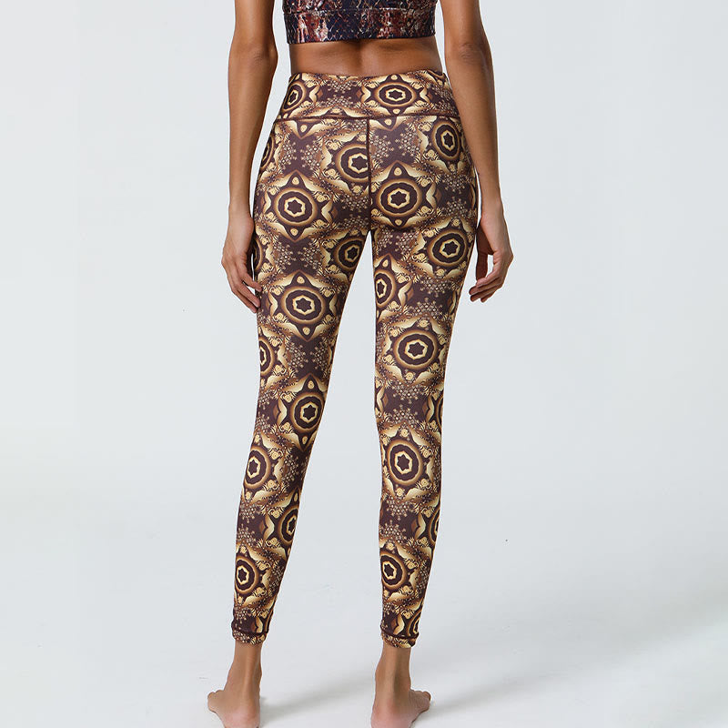 Flowers Geometric Mandalas Print Sports Fitness Yoga High Waist Leggings Women's Pants