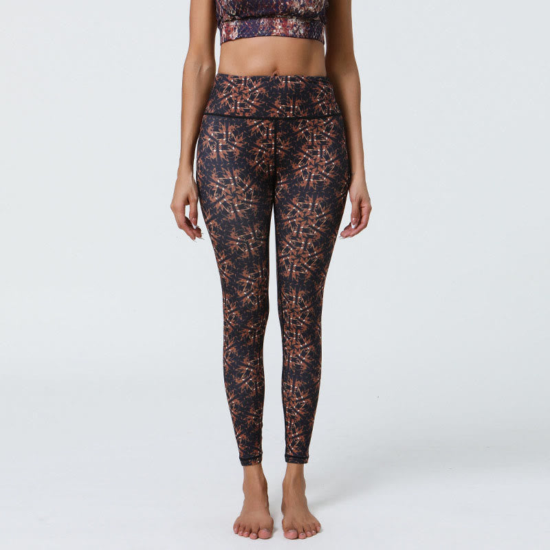 Flowers Geometric Mandalas Print Sports Fitness Yoga High Waist Leggings Women's Pants
