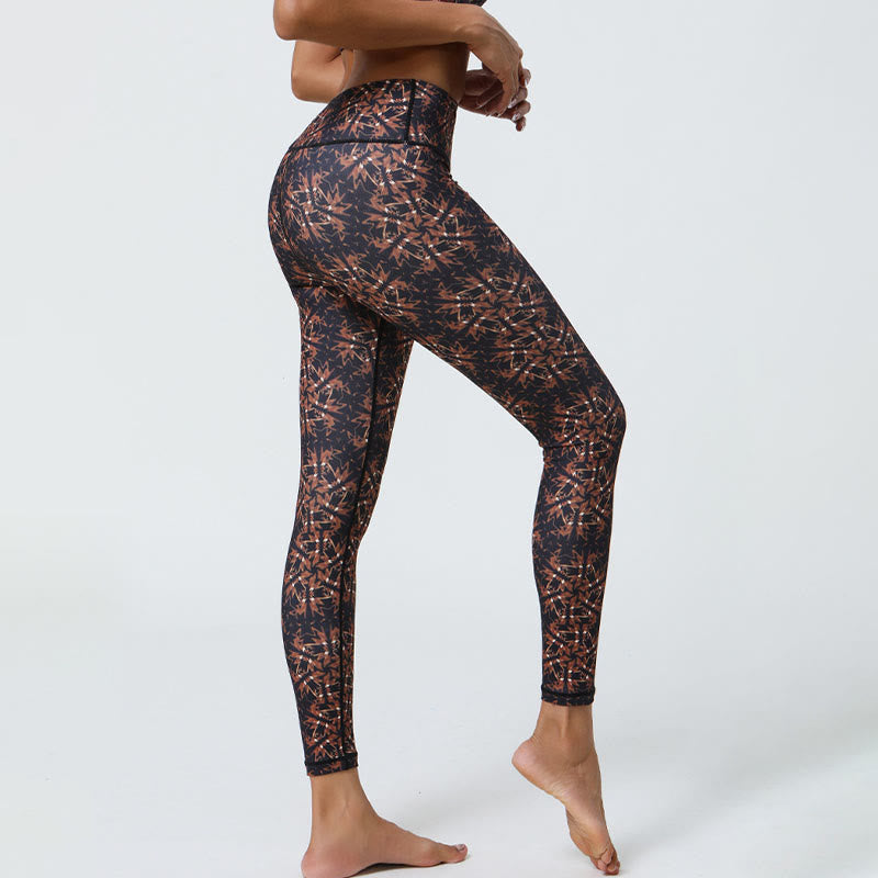 Flowers Geometric Mandalas Print Sports Fitness Yoga High Waist Leggings Women's Pants