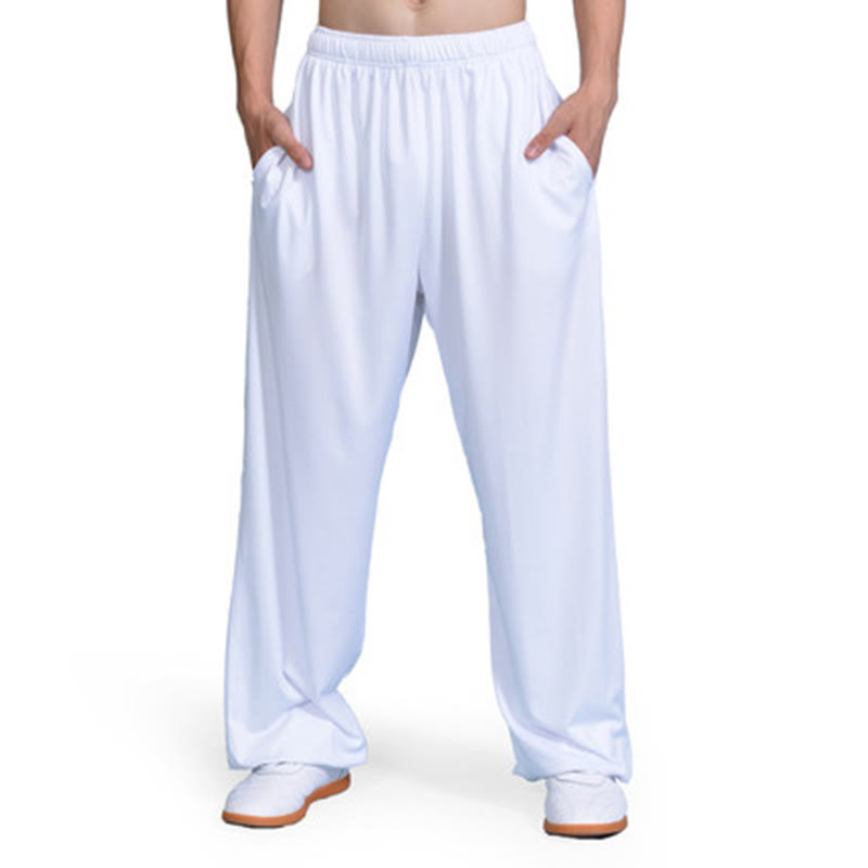 Summer Unisex Elastic Waist Tai Chi Qigong Practice Pants With Pockets
