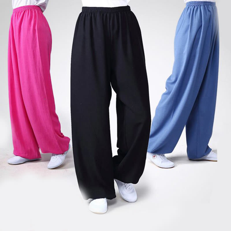 Summer Elastic Waist Tai Chi Qigong Practice Cotton Linen Unisex Pants