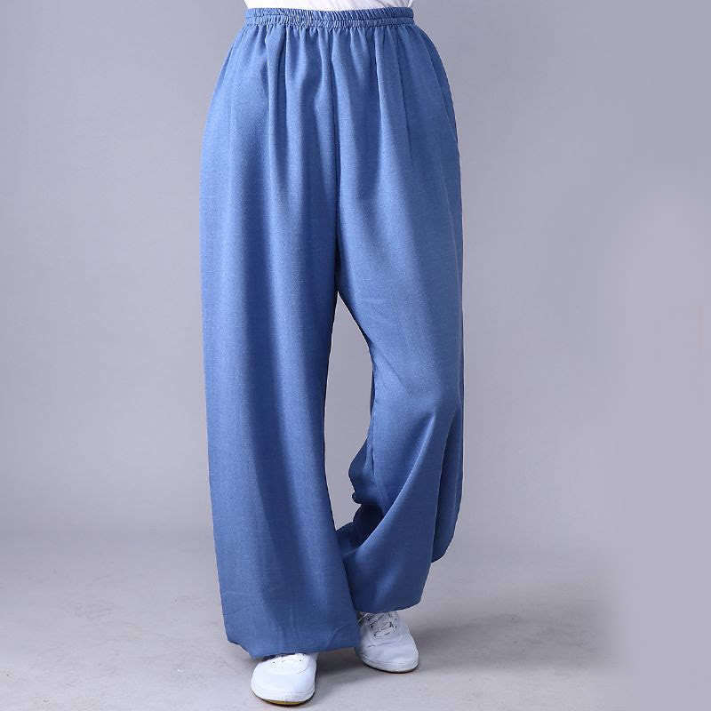 Summer Elastic Waist Tai Chi Qigong Practice Cotton Linen Unisex Pants