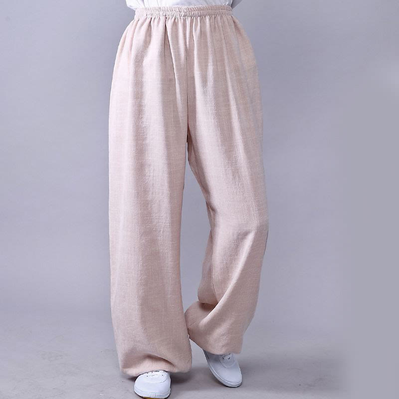 Summer Elastic Waist Tai Chi Qigong Practice Cotton Linen Unisex Pants
