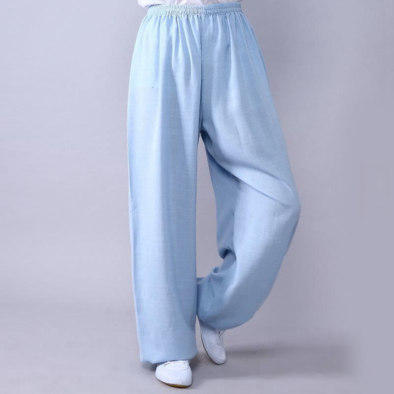 Summer Elastic Waist Tai Chi Qigong Practice Cotton Linen Unisex Pants