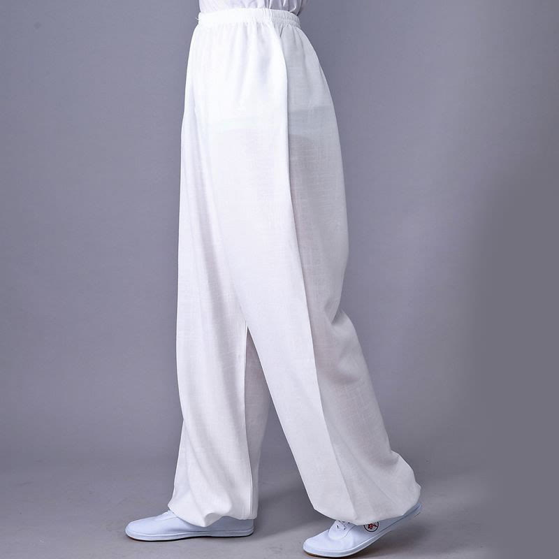 Summer Elastic Waist Tai Chi Qigong Practice Cotton Linen Unisex Pants