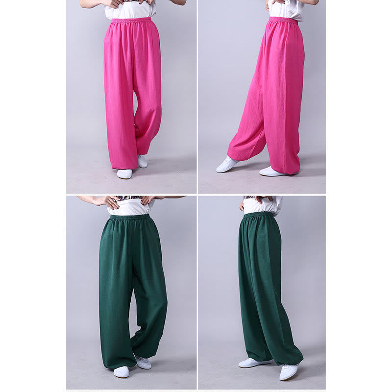 Summer Elastic Waist Tai Chi Qigong Practice Cotton Linen Unisex Pants