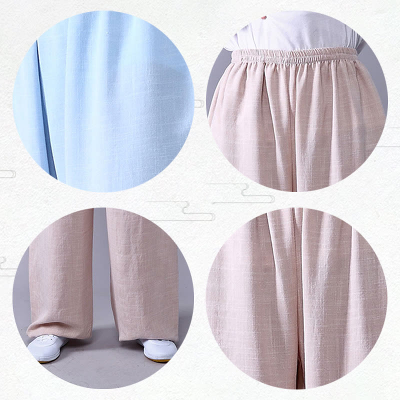 Summer Elastic Waist Tai Chi Qigong Practice Cotton Linen Unisex Pants