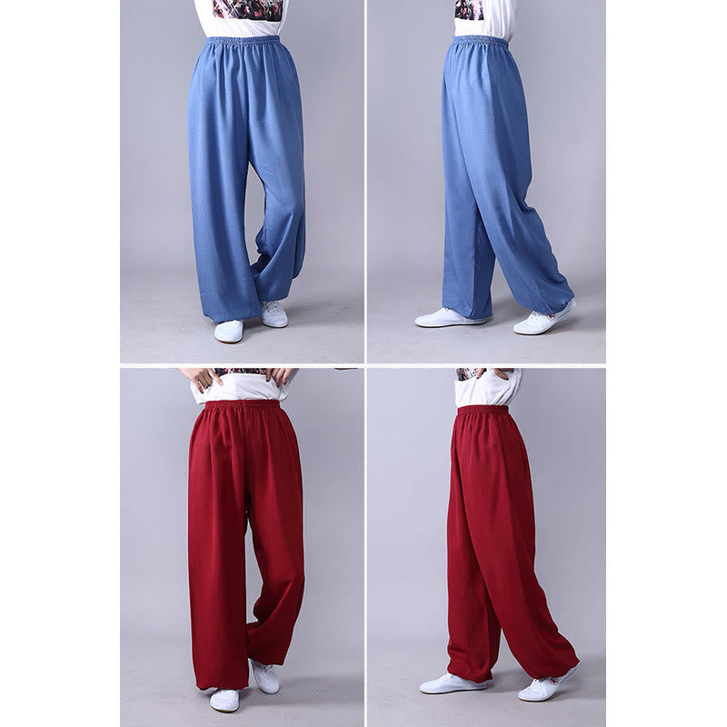 Summer Elastic Waist Tai Chi Qigong Practice Cotton Linen Unisex Pants