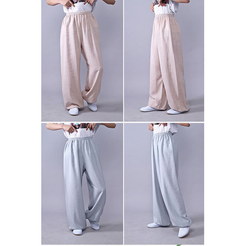 Summer Elastic Waist Tai Chi Qigong Practice Cotton Linen Unisex Pants