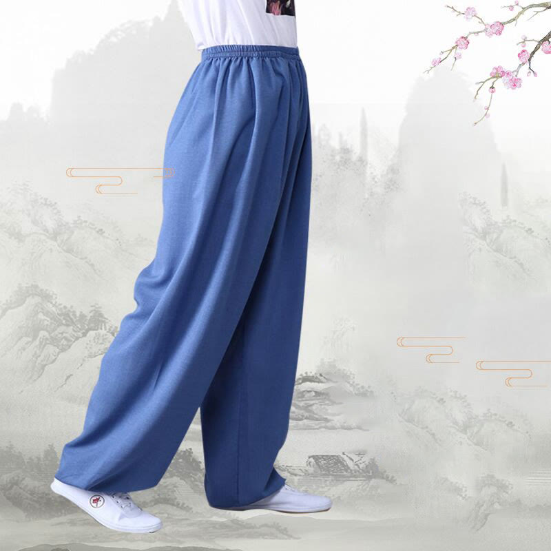 Summer Elastic Waist Tai Chi Qigong Practice Cotton Linen Unisex Pants
