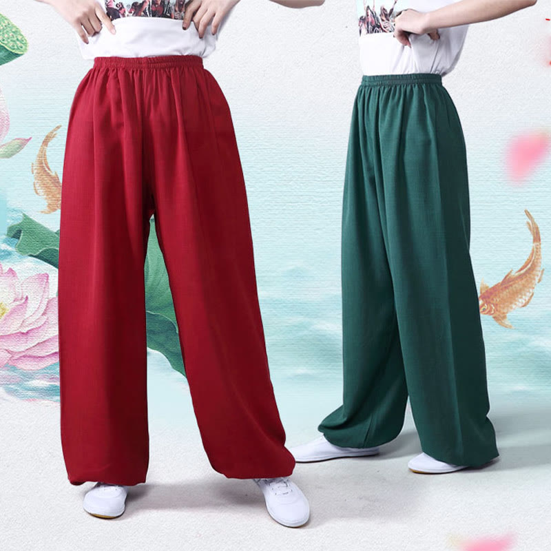 Summer Elastic Waist Tai Chi Qigong Practice Cotton Linen Unisex Pants