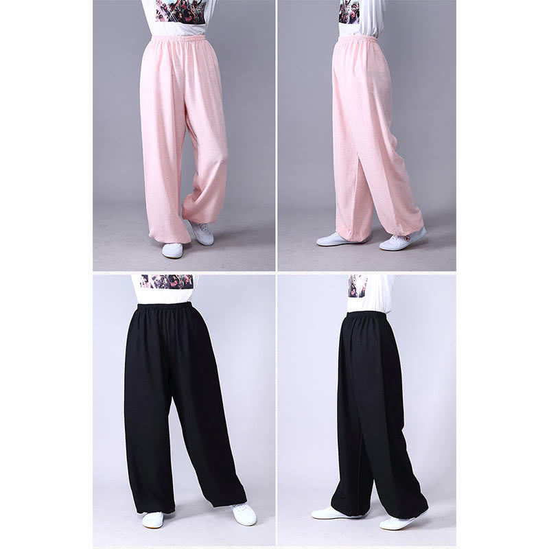 Summer Elastic Waist Tai Chi Qigong Practice Cotton Linen Unisex Pants