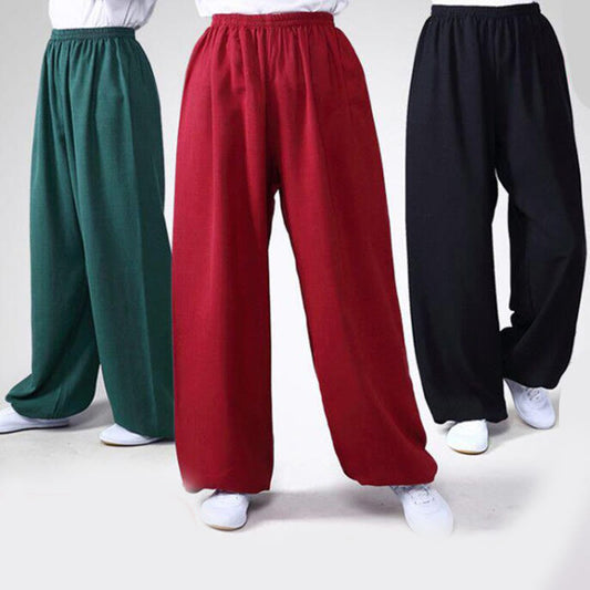 Summer Elastic Waist Tai Chi Qigong Practice Cotton Linen Unisex Pants