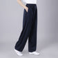 Summer Unisex Elastic Waist Tai Chi Qigong Practice Breathable Cotton Linen Pants With Pockets