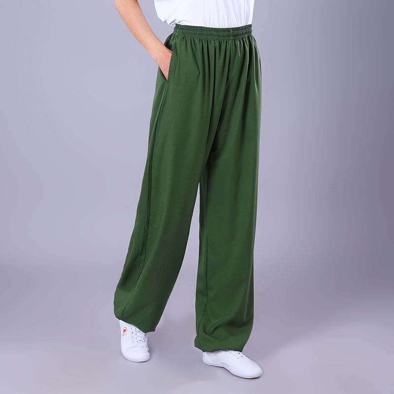 Summer Unisex Elastic Waist Tai Chi Qigong Practice Breathable Cotton Linen Pants With Pockets