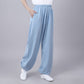 Summer Unisex Elastic Waist Tai Chi Qigong Practice Breathable Cotton Linen Pants With Pockets