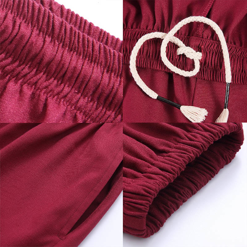 Summer Unisex Elastic Waist Tai Chi Qigong Practice Breathable Cotton Linen Pants With Pockets
