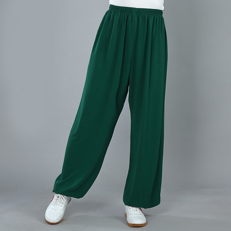 Summer Unisex Elastic Waist Tai Chi Kung Fu Qigong Practice Cotton Breathable Pants With Pockets