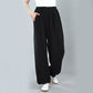 Summer Unisex Elastic Waist Tai Chi Kung Fu Qigong Practice Cotton Breathable Pants With Pockets