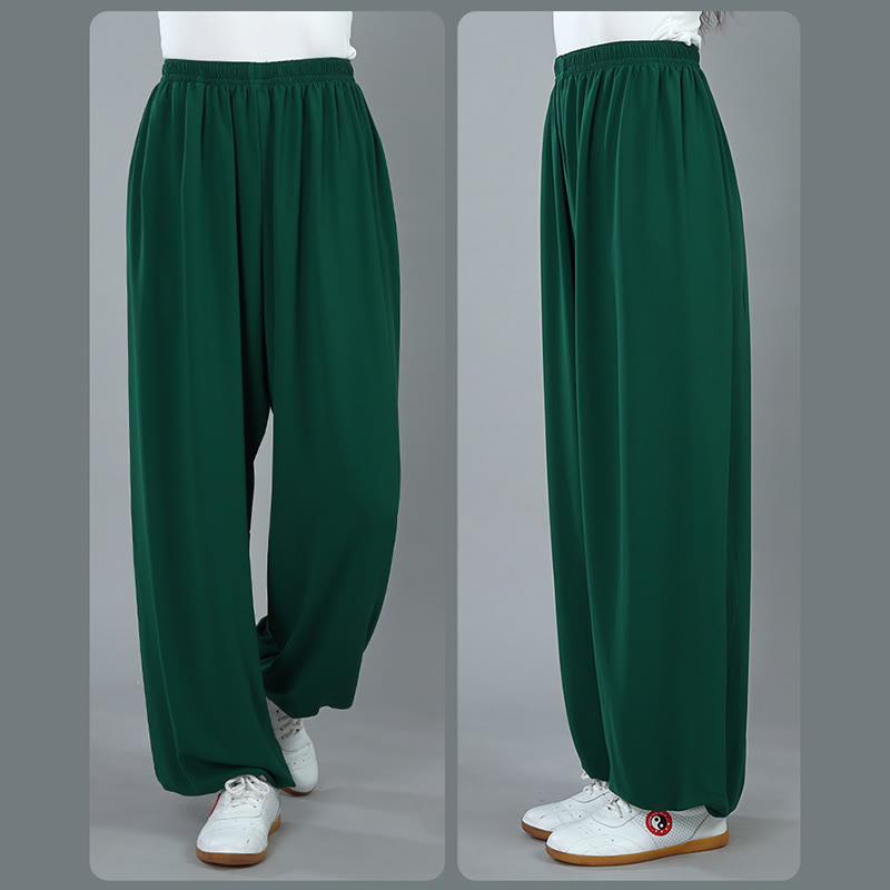 Summer Unisex Elastic Waist Tai Chi Kung Fu Qigong Practice Cotton Breathable Pants With Pockets